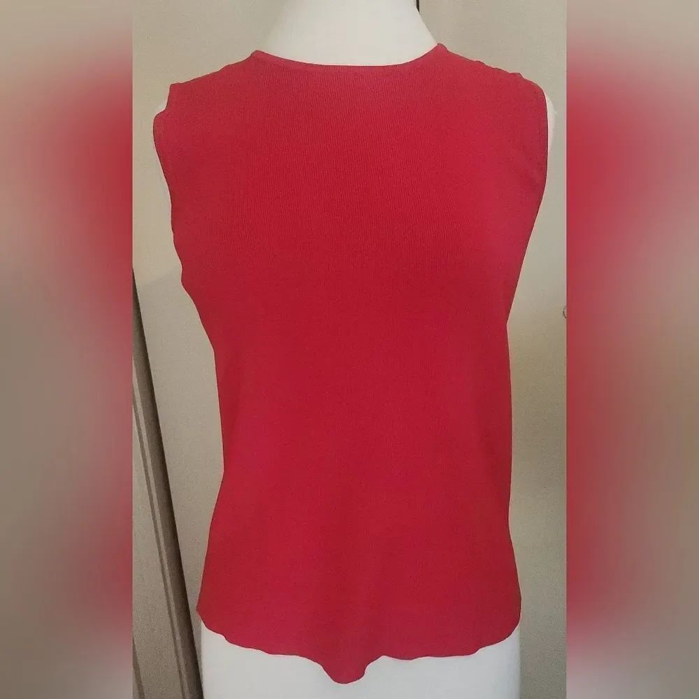 T55 Chic vibrant red knit tank top by Laura Ashley versatile styling layering